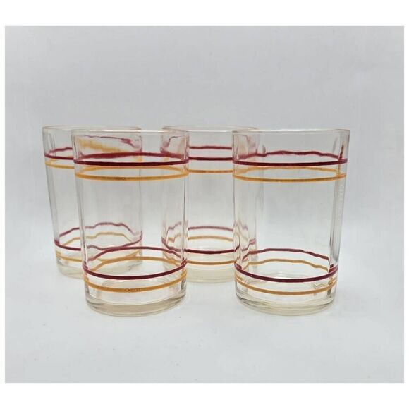 1950's Red and Yellow Striped Glass Set Size Sm - Picture 1 of 7